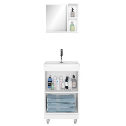 Armário de Banheiro 45 Cm 3 Portas com Cuba Branco 000100 - Ozini Móveis