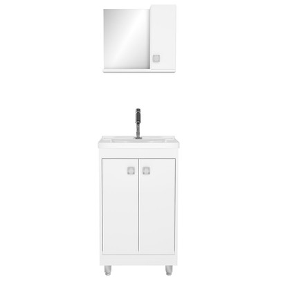 Armário de Banheiro 45 Cm 3 Portas com Cuba Branco 000100 - Ozini Móveis