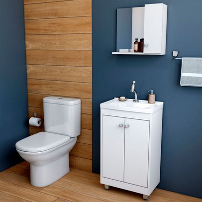 Armário de Banheiro 45 Cm 3 Portas com Cuba Branco 000100 - Ozini Móveis