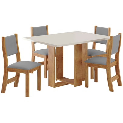 Mesa de Jantar 4 Lugares Juliete Mel/Blonde/Veludo Cinza - Viero Móveis