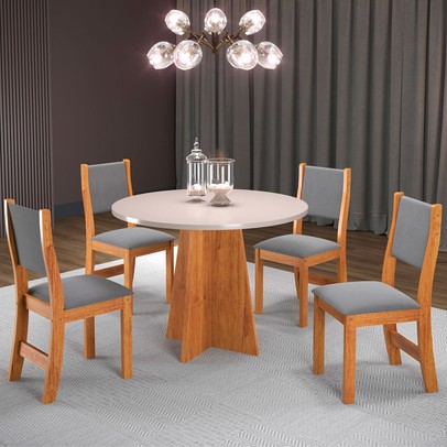 Mesa de Jantar 4 Lugares Belga Mel/Blonde/Veludo Cinza - Viero Móveis