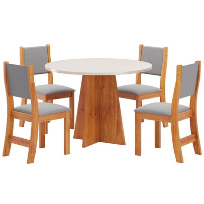 Mesa de Jantar 4 Lugares Belga Mel/Blonde/Veludo Cinza - Viero Móveis