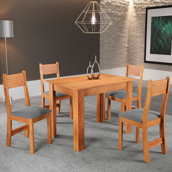 Mesa de Jantar 4 Lugares Ariana Mel/Veludo Cinza 26293 - Viero Móveis