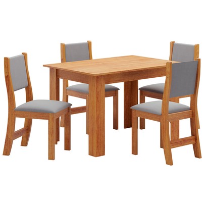 Mesa de Jantar 4 Lugares Ariana Mel/Veludo Cinza - Viero Móveis