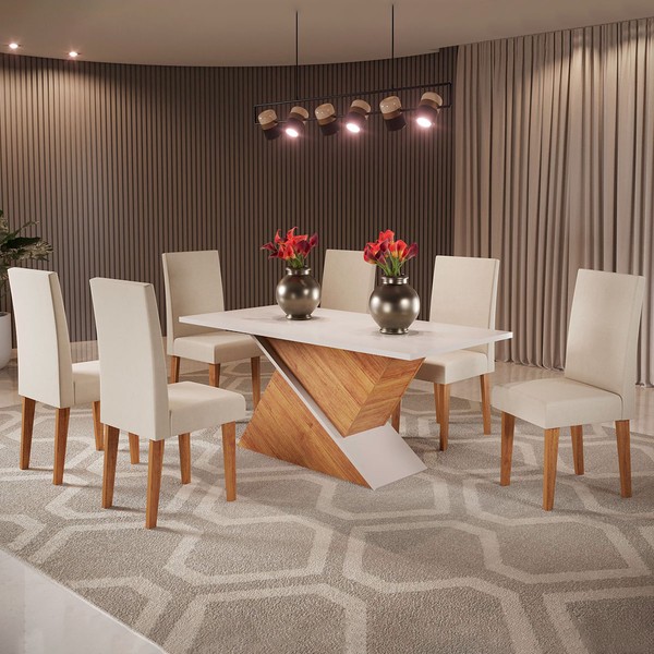 Mesa de Jantar 6 Lugares Adele Mel/Blonde/Nude - Viero Móveis