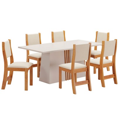 Mesa de Jantar 6 Lugares Andressa Off White/Blonde/Mel/Nude - Viero Móveis