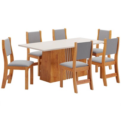Mesa de Jantar 6 Lugares Andressa Mel/Blonde/Veludo Cinza - Viero Móveis
