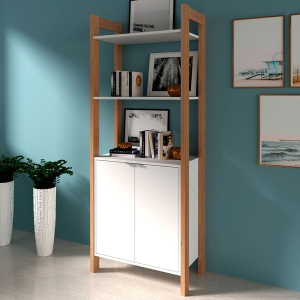 Estante para Livros 2 Portas 2 Prateleiras Amêndoa/Branco Az1009 - Tecno Mobili