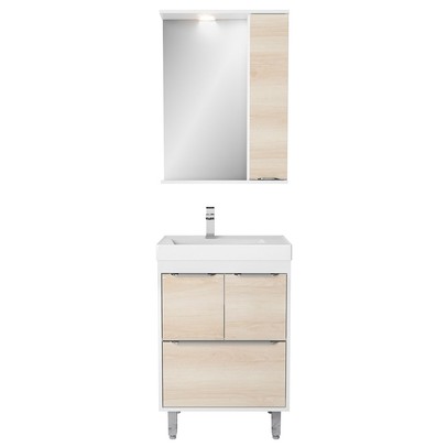 Armário de Banheiro 60 Cm 3 Portas 1 Gaveta com Cuba Branco/Legno Crema 000510 - Ozini Móveis