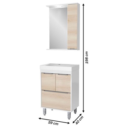 Armário de Banheiro 60 Cm 3 Portas 1 Gaveta com Cuba Branco/Legno Crema 000510 - Ozini Móveis