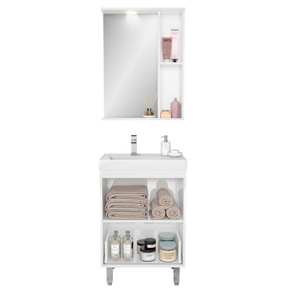 Armário de Banheiro 60 Cm 3 Portas 1 Gaveta com Cuba Branco/Legno Crema 000510 - Ozini Móveis