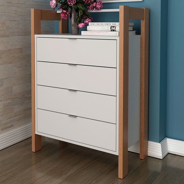Gaveteiro 4 Gavetas Amêndoa/Branco Az1012 - Tecno Mobili