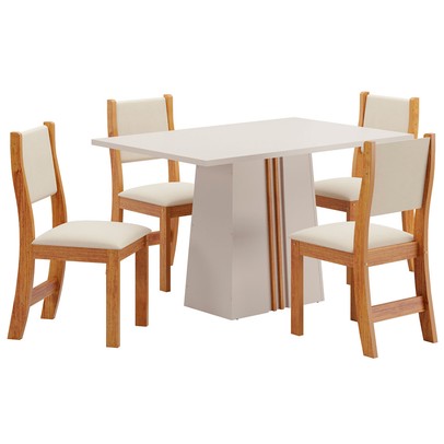 Mesa de Jantar 4 Lugares Marilia Off White/Blonde/Mel/Nude - Viero Móveis