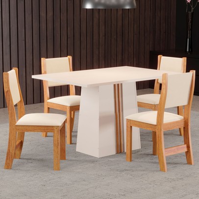 Mesa de Jantar 4 Lugares Marilia Off White/Blonde/Mel/Nude - Viero Móveis