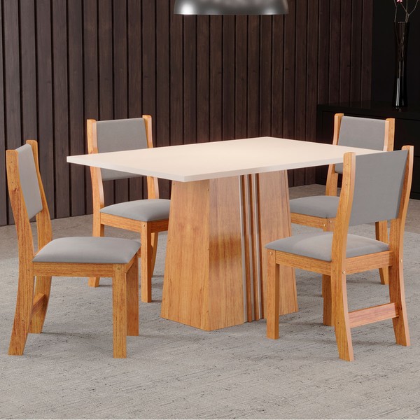 Mesa de Jantar 4 Lugares Marilia Mel/Blonde/Veludo Cinza - Viero Móveis
