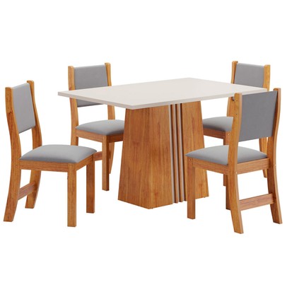 Mesa de Jantar 4 Lugares Marilia Mel/Blonde/Veludo Cinza - Viero Móveis
