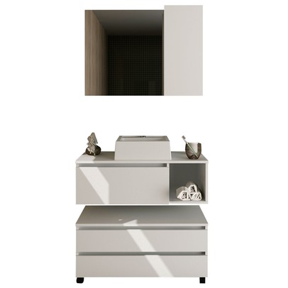 Armário de Banheiro com Cuba 1 Porta 2 Gavetas Branco Bn3615 - Tecno Mobili