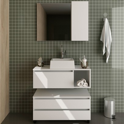 Armário de Banheiro com Cuba 1 Porta 2 Gavetas Branco Bn3615 - Tecno Mobili