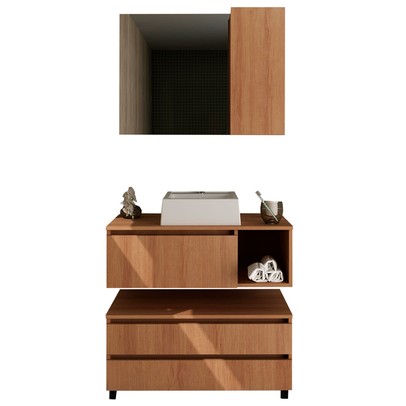 Armário de Banheiro com Cuba 1 Porta 2 Gavetas Amêndoa Bn3616 - Tecno Mobili