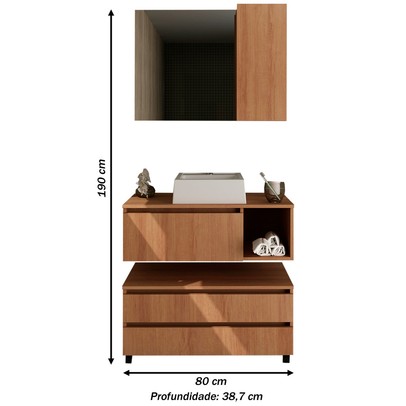 Armário de Banheiro com Cuba 1 Porta 2 Gavetas Amêndoa Bn3616 - Tecno Mobili