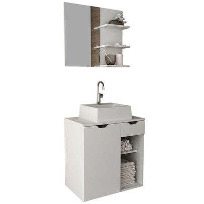 Armário de Banheiro com Cuba 1 Porta 1 Gaveta Branco Bn3618 - Tecno Mobili