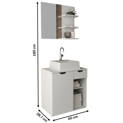 Armário de Banheiro com Cuba 1 Porta 1 Gaveta Branco Bn3618 - Tecno Mobili