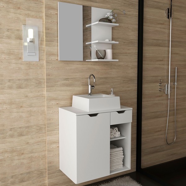 Armário de Banheiro com Cuba 1 Porta 1 Gaveta Branco Bn3618 - Tecno Mobili