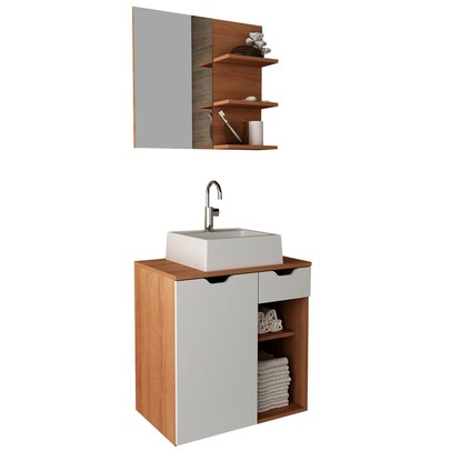 Armário de Banheiro com Cuba 1 Porta 1 Gaveta Amêndoa/Branco Bn3619 - Tecno Mobili