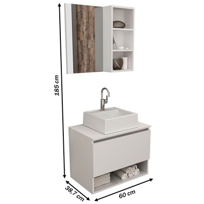 Armário de Banheiro com Cuba 1 Porta Branco Bn3621 - Tecno Mobili