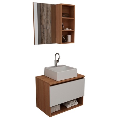 Armário de Banheiro com Cuba 1 Porta Amêndoa/Branco Bn3622 - Tecno Mobili