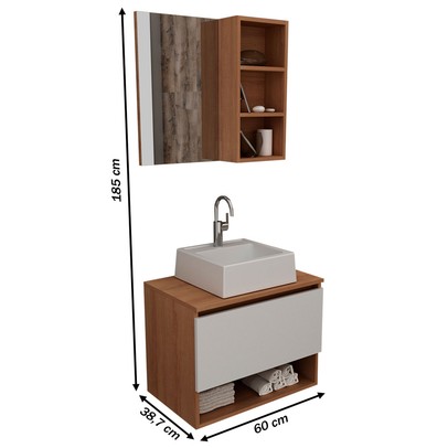 Armário de Banheiro com Cuba 1 Porta Amêndoa/Branco Bn3622 - Tecno Mobili