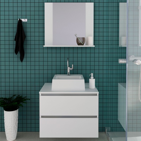 Armário de Banheiro com Cuba 2 Gavetas Branco Bn3624 - Tecno Mobili