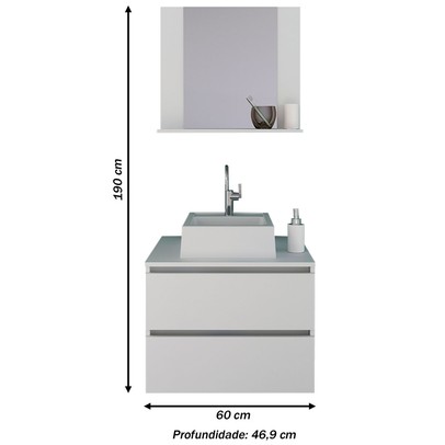Armário de Banheiro com Cuba 2 Gavetas Branco Bn3624 - Tecno Mobili