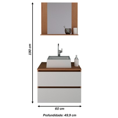 Armário de Banheiro com Cuba 2 Gavetas Amêndoa/Branco Bn3625 - Tecno Mobili