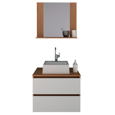 Armário de Banheiro com Cuba 2 Gavetas Amêndoa/Branco Bn3625 - Tecno Mobili