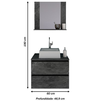 Armário de Banheiro com Cuba 2 Gavetas Mármore Lunar Bn3626 - Tecno Mobili
