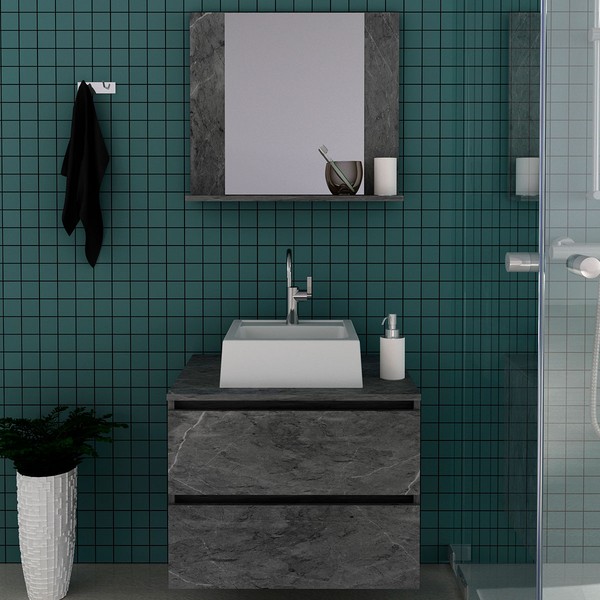 Armário de Banheiro com Cuba 2 Gavetas Mármore Lunar Bn3626 - Tecno Mobili