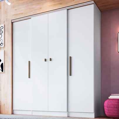 Guarda-Roupa Casal Miami 4 Portas 2 Gavetas Branco - Doripel Móveis