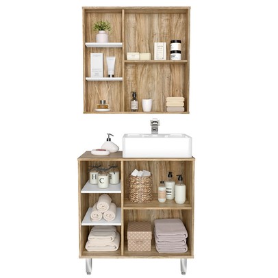 Armário de Banheiro 80 Cm 2 Portas com Cuba Cartagena/Branco 001130 - Ozini Móveis