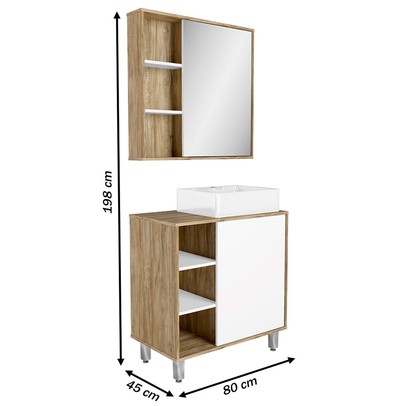 Armário de Banheiro 80 Cm 2 Portas com Cuba Cartagena/Branco 001130 - Ozini Móveis
