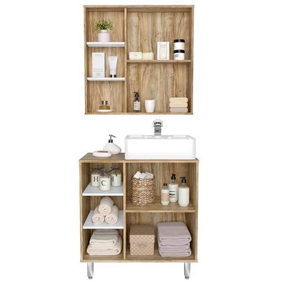 Armário de Banheiro 80 Cm 2 Portas com Cuba Cartagena/Branco 001131 - Ozini Móveis