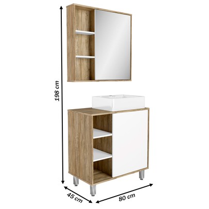 Armário de Banheiro 80 Cm 2 Portas com Cuba Cartagena/Branco 001131 - Ozini Móveis