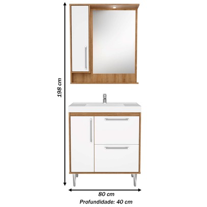 Armário de Banheiro 80 Cm 3 Portas 1 Gaveta com Cuba Mel/Branco 001208 - Ozini Móveis