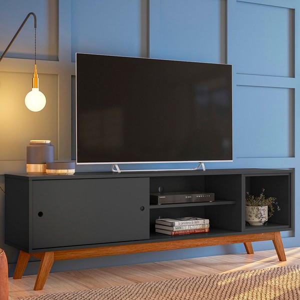 Rack para TV Até 60 Polegadas Malibu 1 Porta Preto - Olivar Móveis