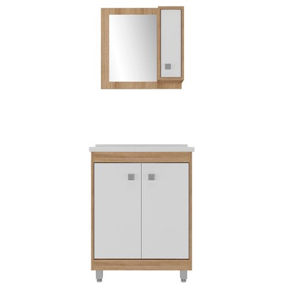 Armário de Banheiro 60 Cm 3 Portas com Cuba Castanho/Branco 001340 - Ozini Móveis