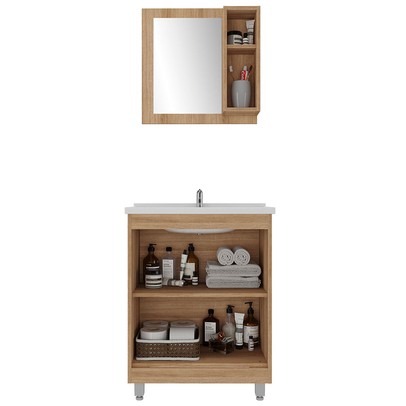 Armário de Banheiro 60 Cm 3 Portas com Cuba Castanho/Branco 001340 - Ozini Móveis