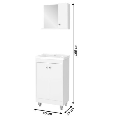 Armário de Banheiro 45 Cm 3 Portas com Cuba Branco 001342 - Ozini Móveis