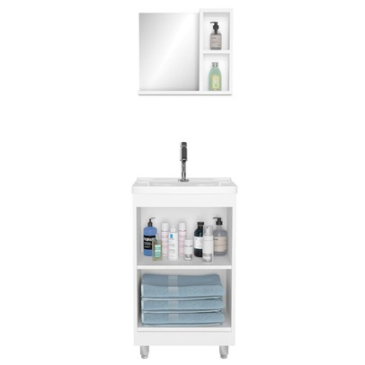 Armário de Banheiro 45 Cm 3 Portas com Cuba Branco 001342 - Ozini Móveis