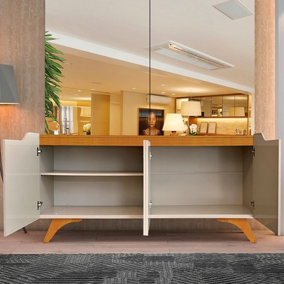 Balcão Buffet Grécia 4 Portas Off White/Naturalle - Mavaular