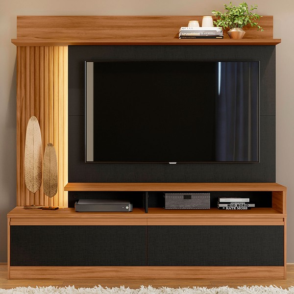 Estante para TV Até 60 Polegadas 2 Portas com Led Freijó Trend/Preto Nt1295 - Notável Móveis